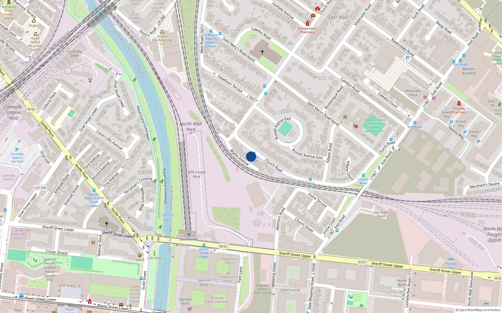 Overhead map showing the location of 39 Blythe Avenue, Dublin 3