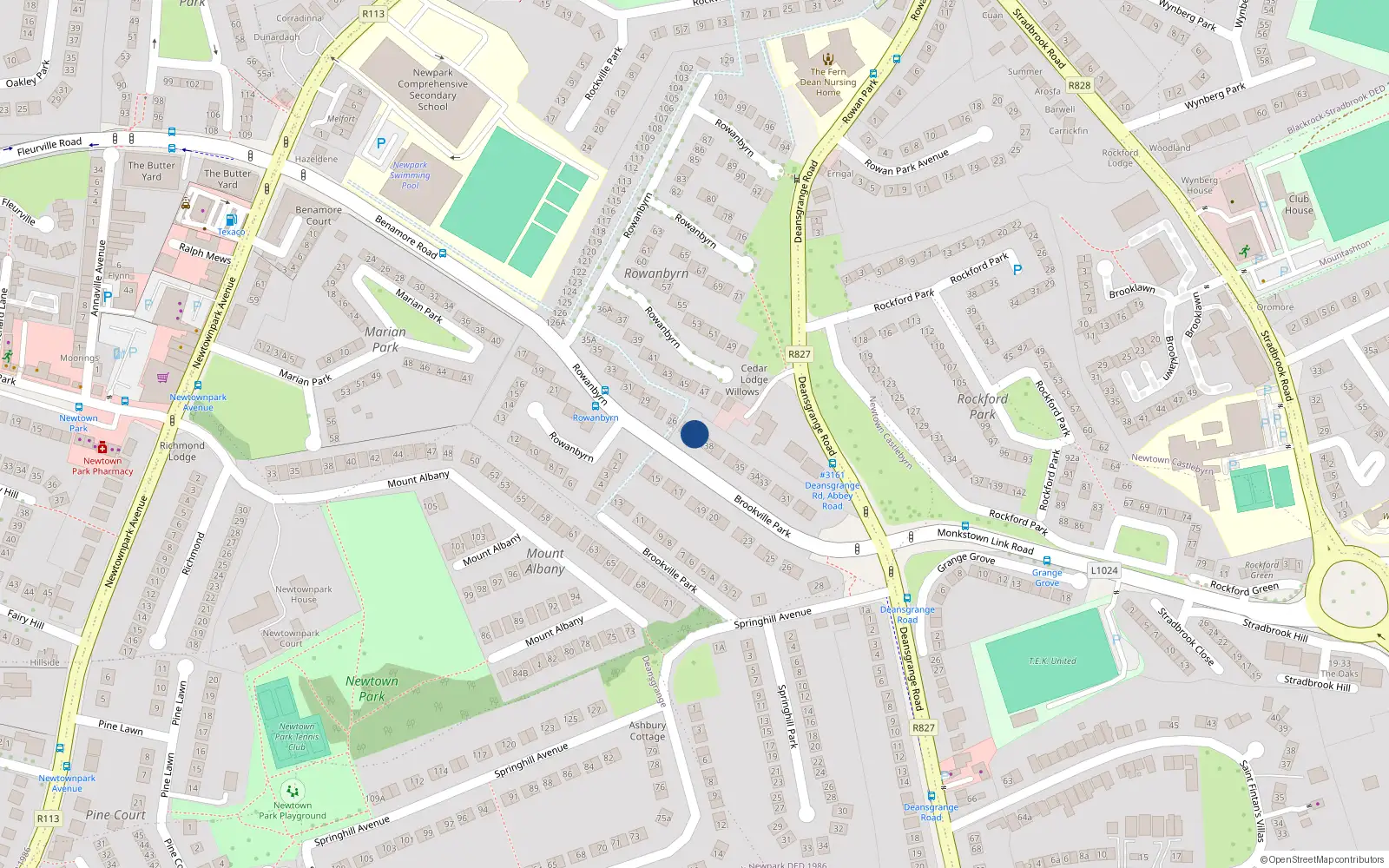 Overhead map showing the location of 39 Brookville Park, Blackrock, Dublin