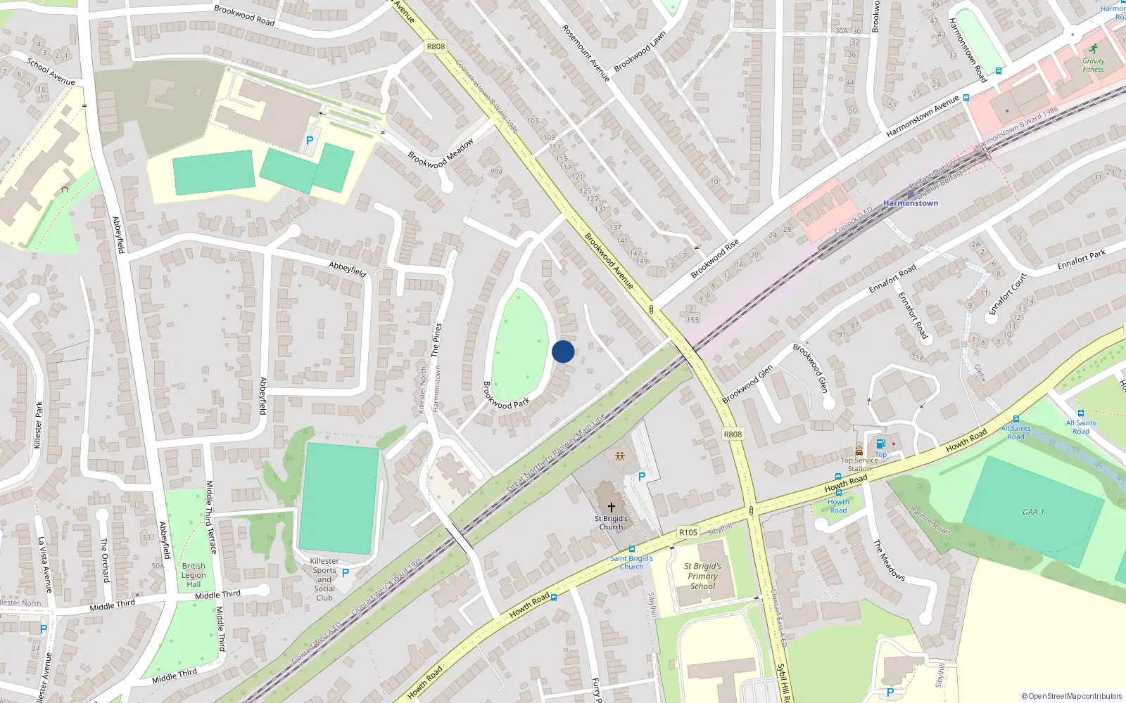 Overhead map showing the location of 39 Brookwood Park, Artane, Dublin 5