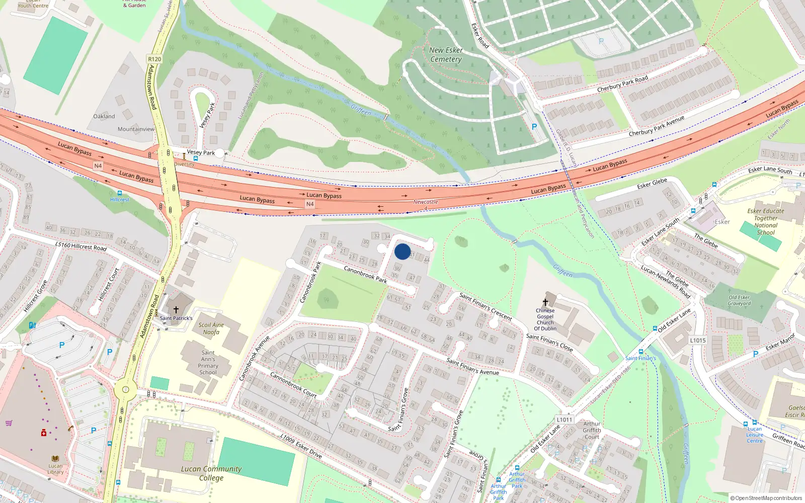 Overhead map showing the location of 39 Cannonbrook Park, Lucan