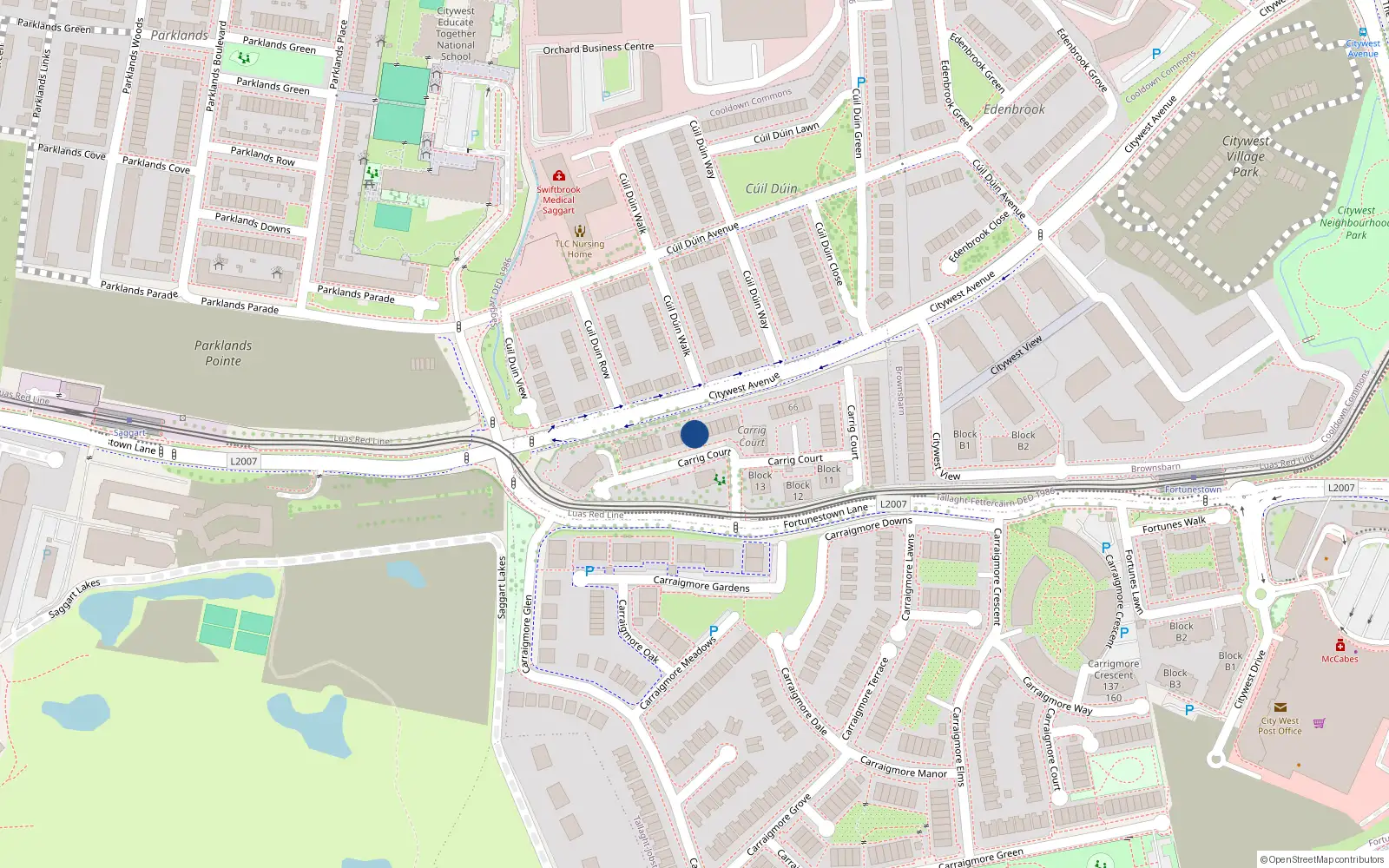 Overhead map showing the location of 39 Carrig Court, Saggart
