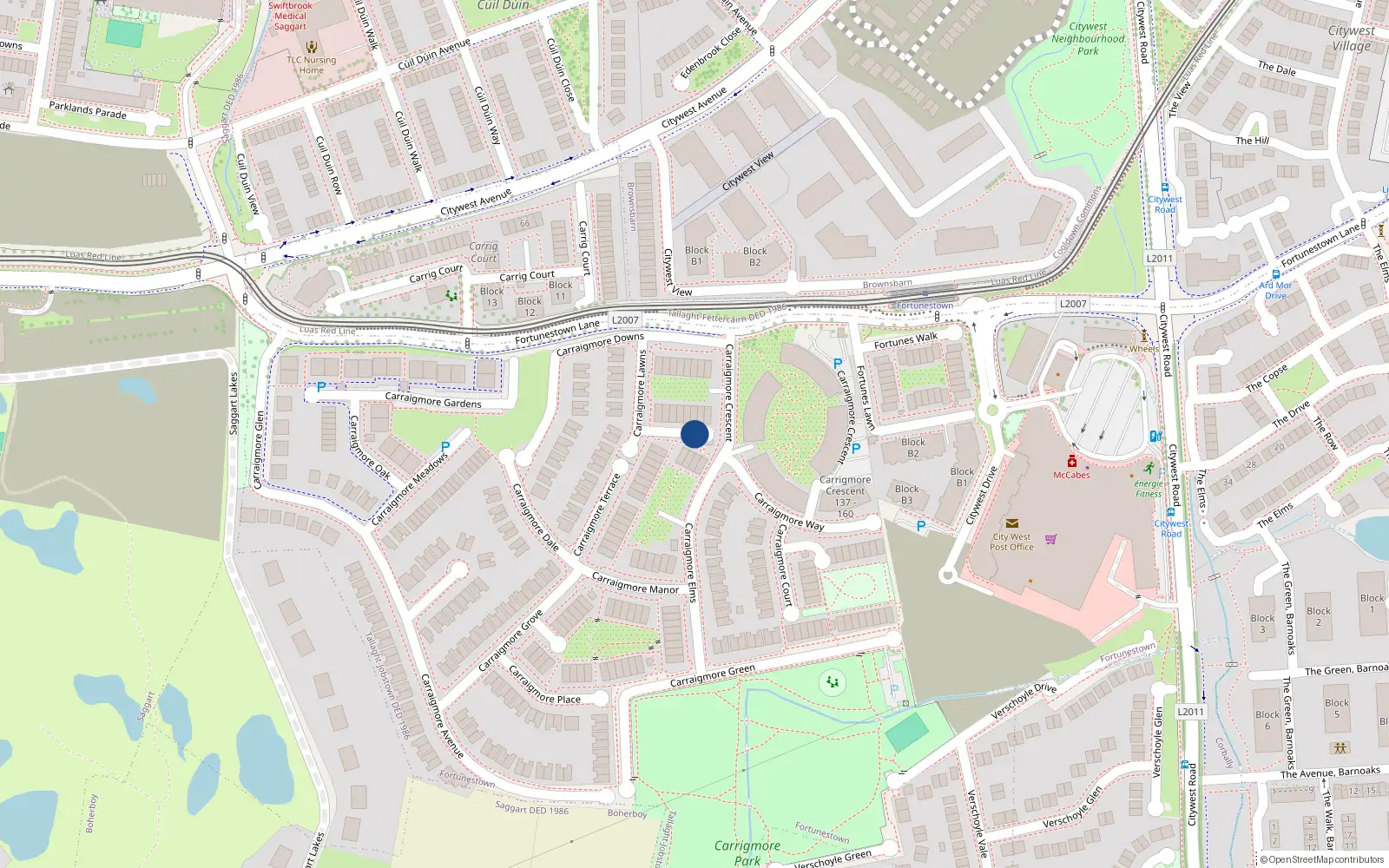 Overhead map showing the location of 39 Carrigmore Lawns, Saggart