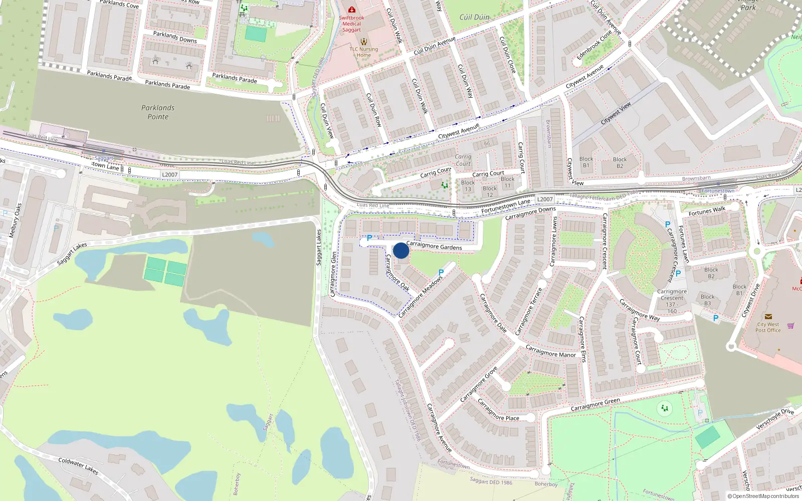 Overhead map showing the location of 39 Carrigmore Oak, Dublin