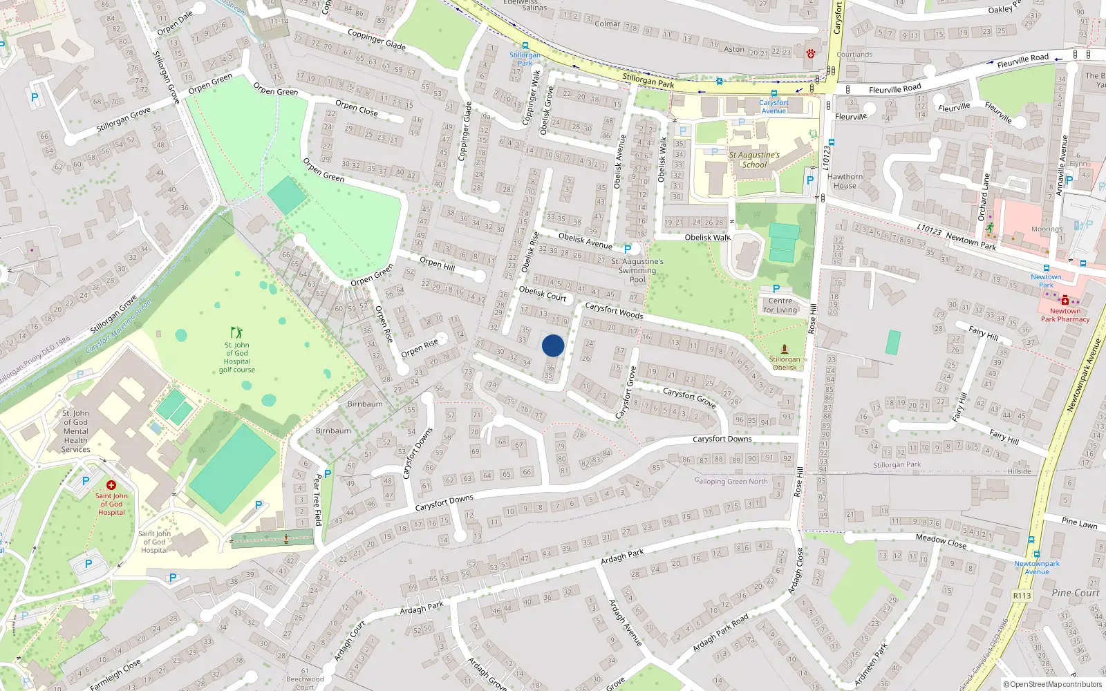 Overhead map showing the location of 39 Carysfort Woods, Blackrock