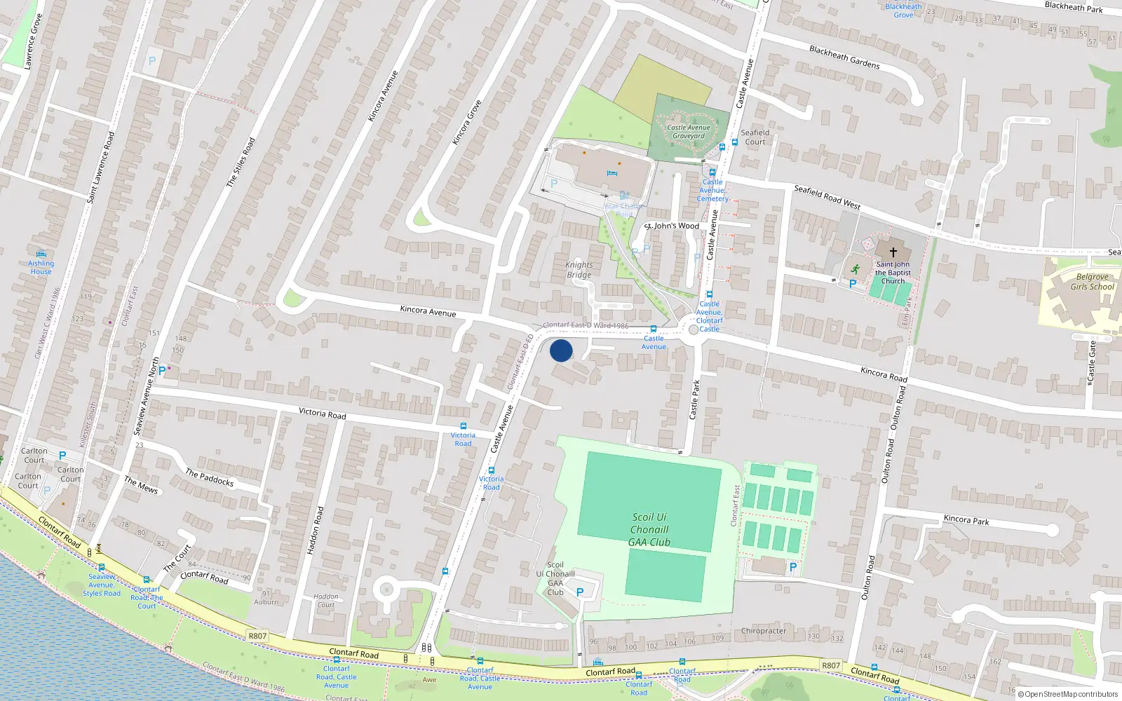 Overhead map showing the location of 39 Castle Avenue, Dublin 3