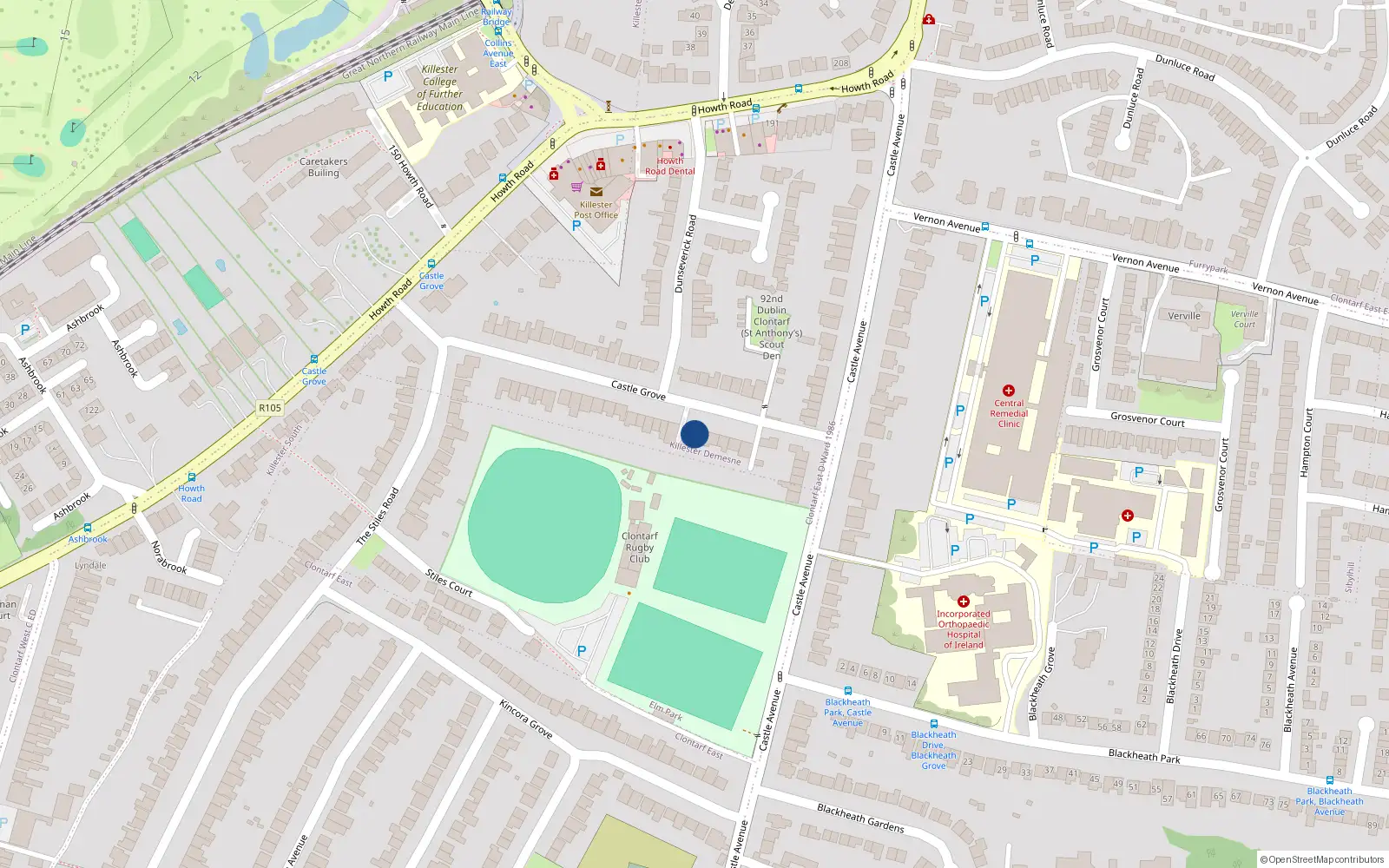 Overhead map showing the location of 39 Castle Grove, Dublin 3