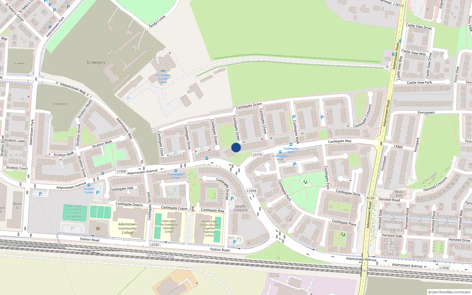 Overhead map showing the location of 39 Castlegate Green, Adamstown Castle, Adamstown