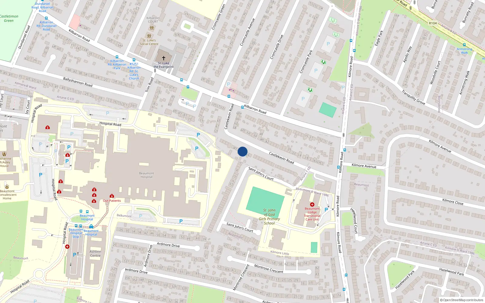 Overhead map showing the location of 39 Castlekevin Road, Kilmore, Dublin 5