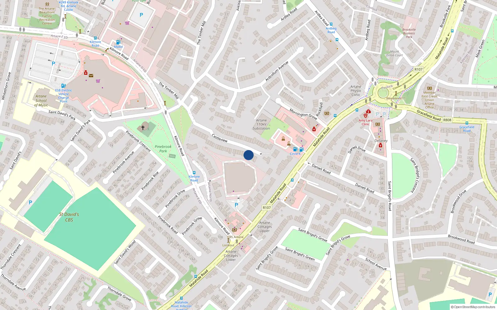 Overhead map showing the location of 39 Castleview, Dublin 5