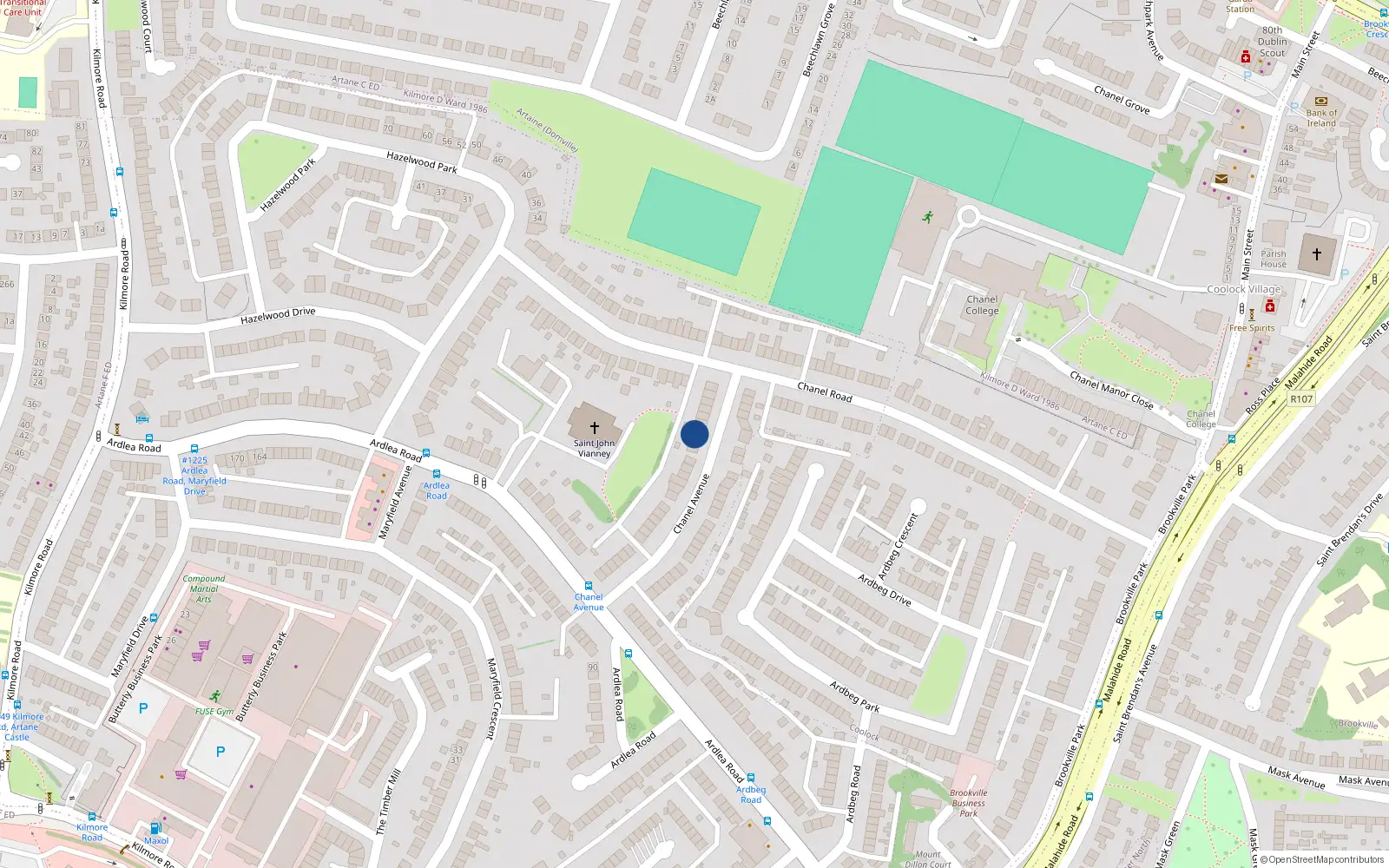 Overhead map showing the location of 39 Chanel Avenue, Dublin 5