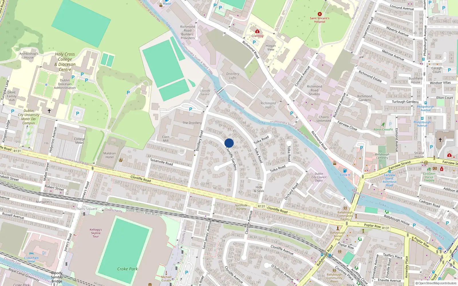 Overhead map showing the location of 39 Clonliffe Gardens, Dublin 3, Dublin