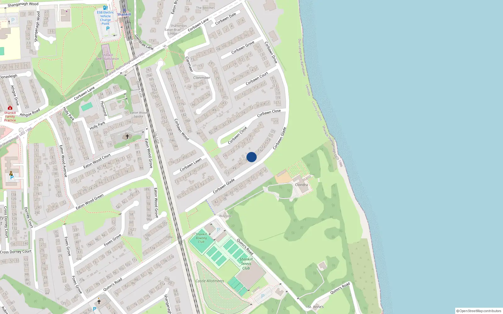 Overhead map showing the location of 39 Corbawn Drive, Dublin 18