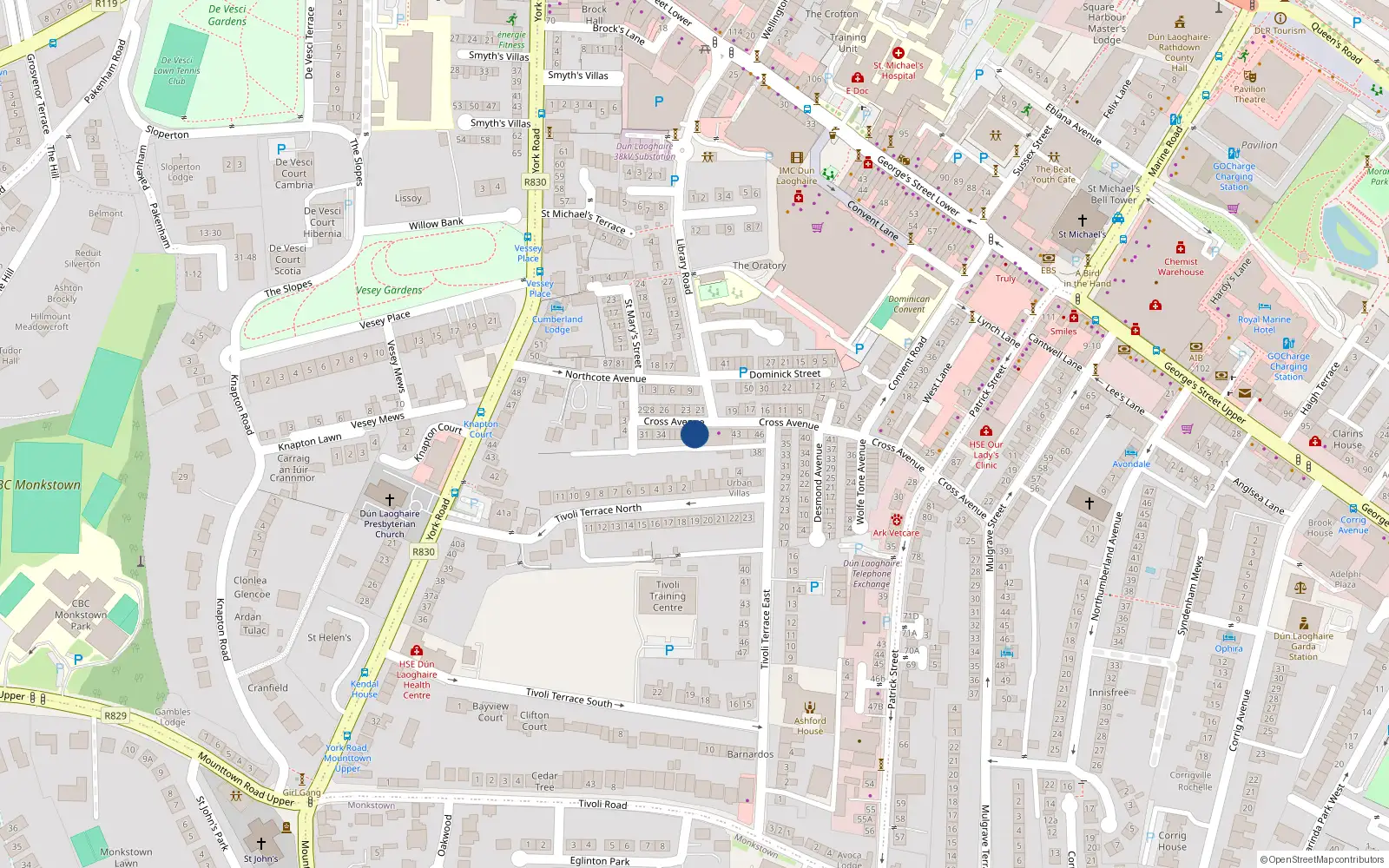 Overhead map showing the location of 39 Cross Avenue, County Dublin