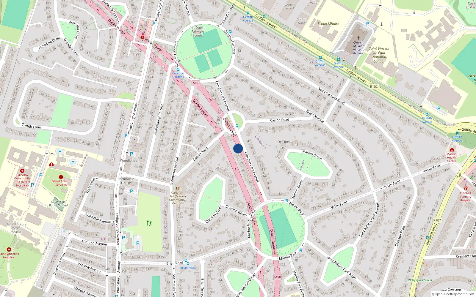 Overhead map showing the location of 39 Croydon Park Avenue, Dublin 3
