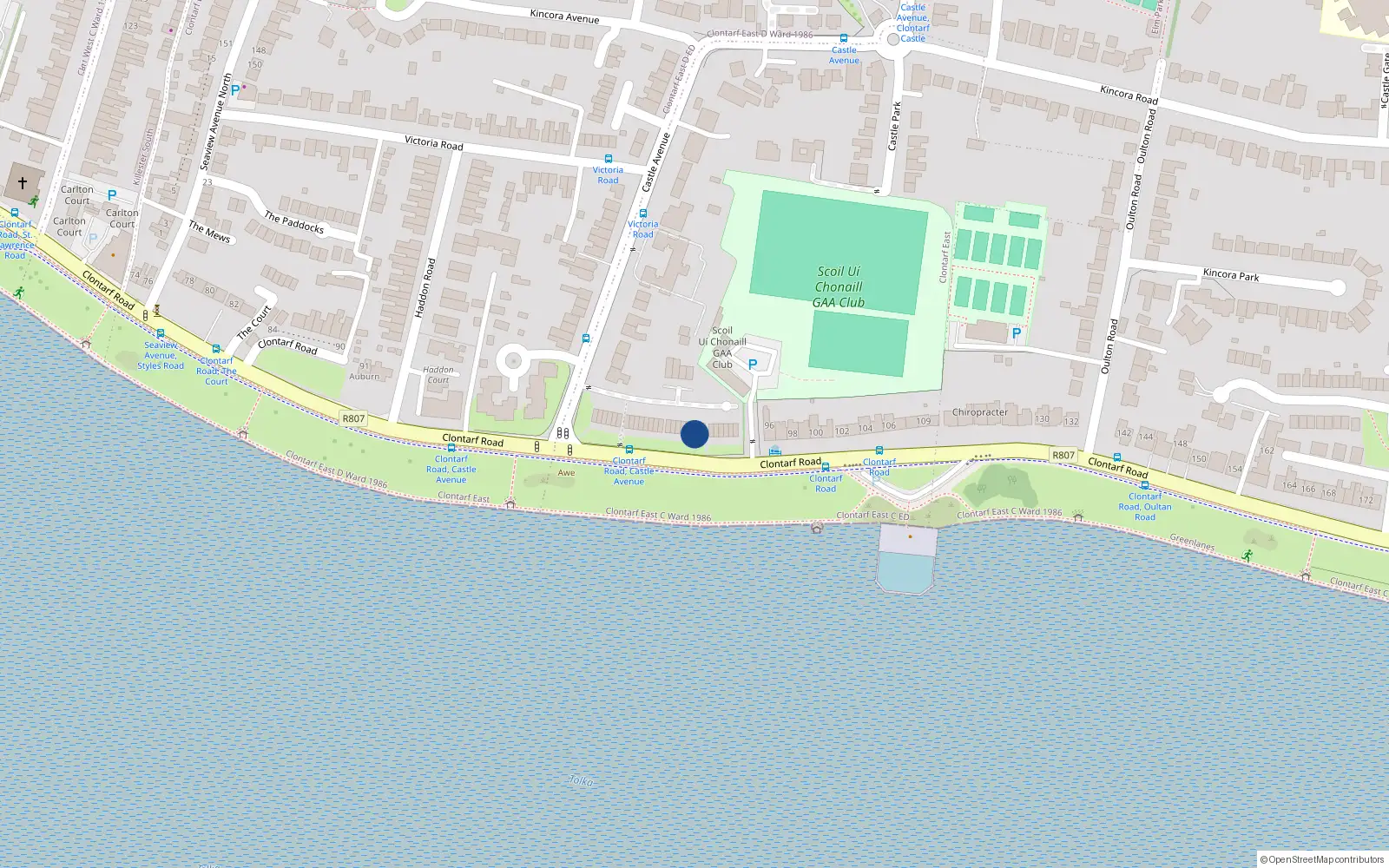 Overhead map showing the location of 39 Danesfort, Castle Avenue, Clontarf