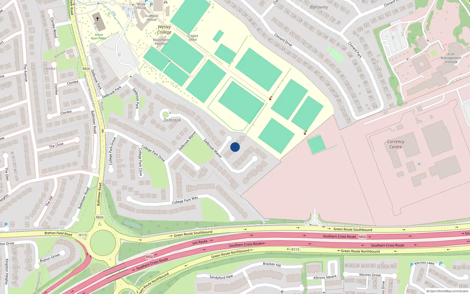 Overhead map showing the location of 39 Delbrook Manor, Dublin 16