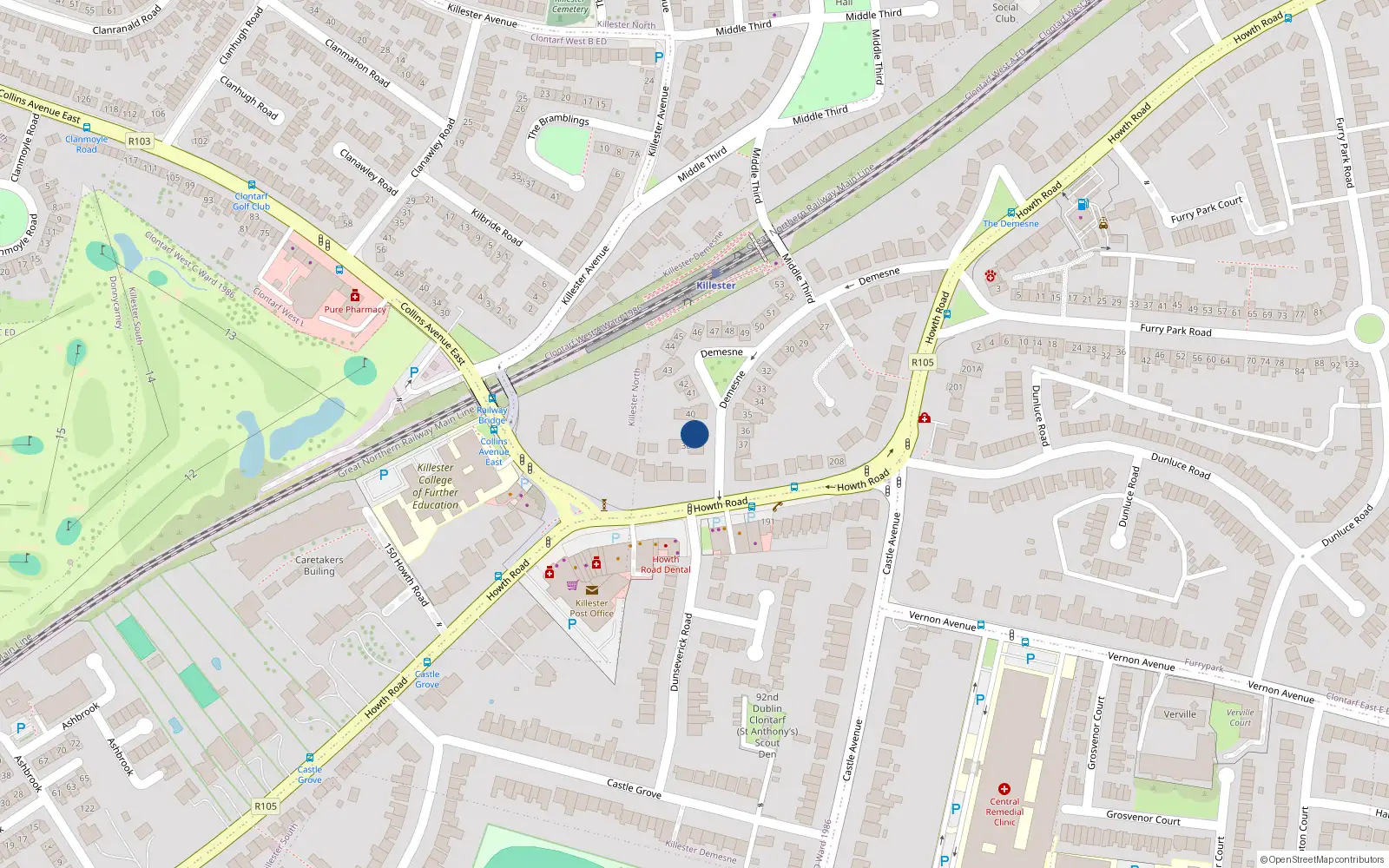 Overhead map showing the location of 39 Demense, Killester, Dublin 5
