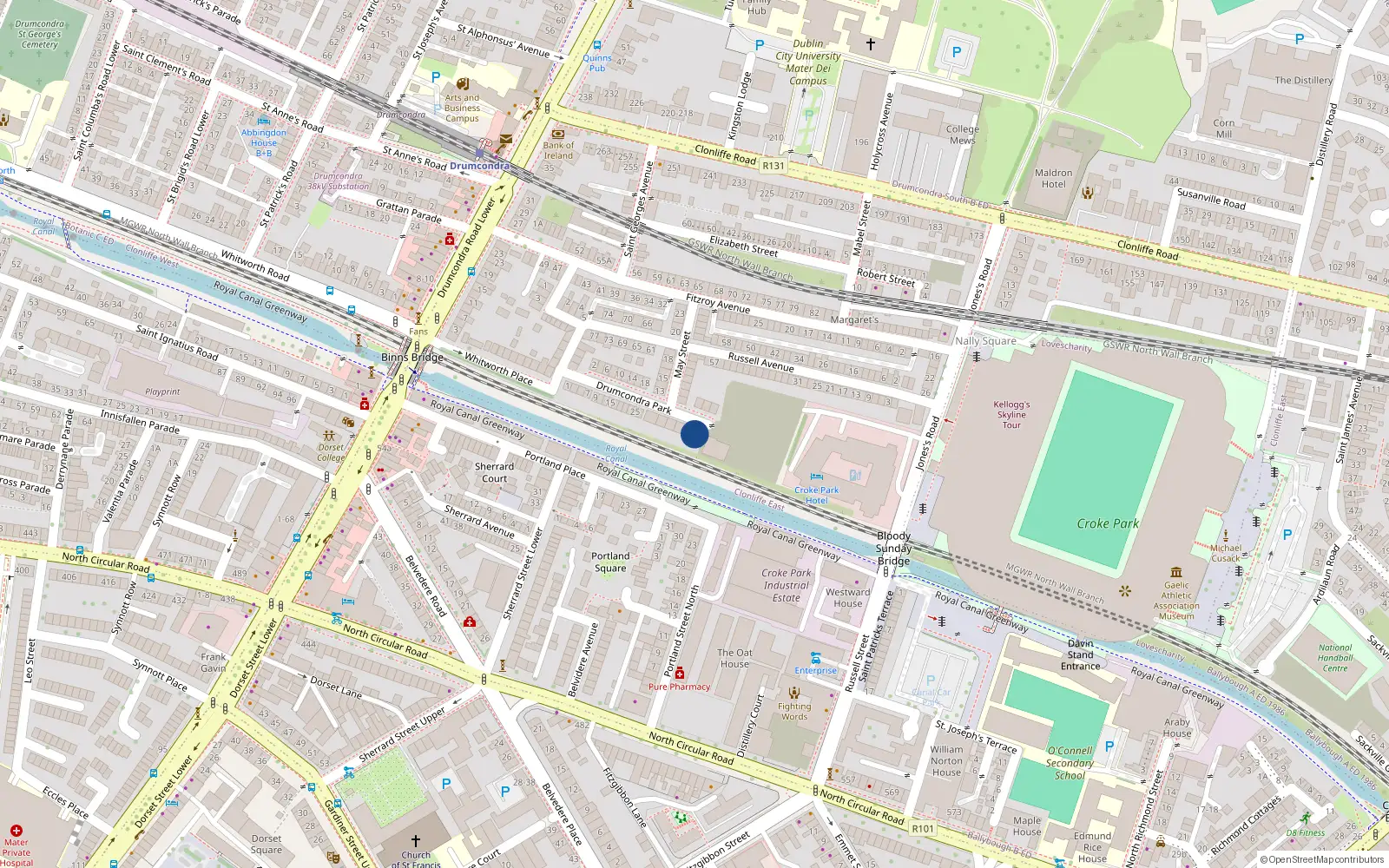Overhead map showing the location of 39 Drumcondra Park, Dublin 3, Dublin