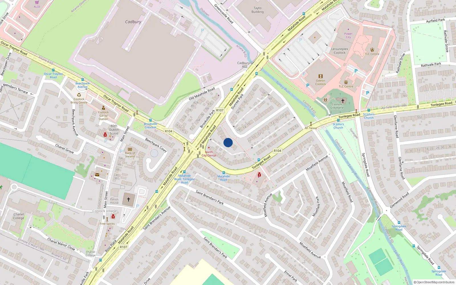 Overhead map showing the location of 39 Dunree Park, Dublin 5