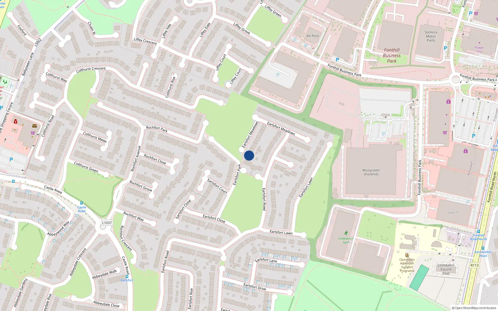 Overhead map showing the location of 39 Earlsfort Meadows, Lucan