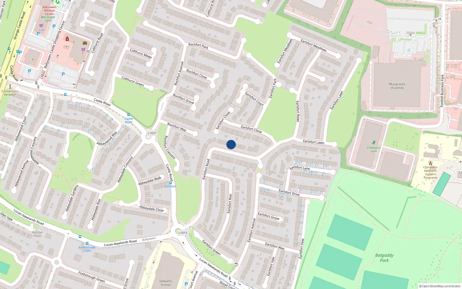 Overhead map showing the location of 39 Earlsfort Road, Lucan