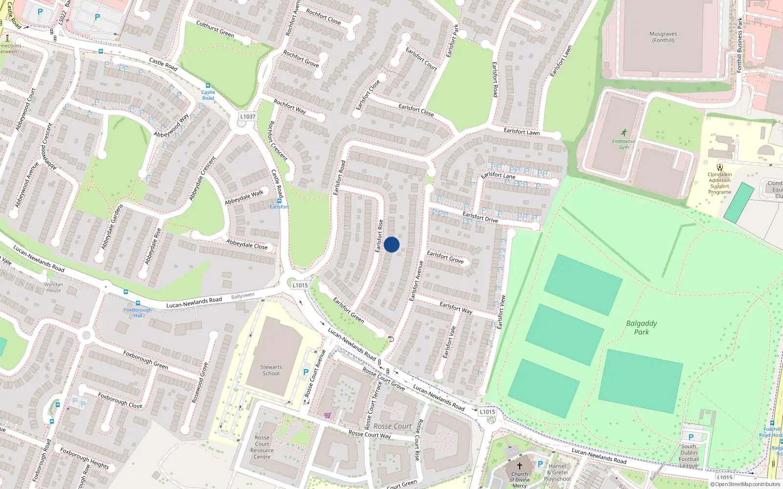 Overhead map showing the location of 39 Earlsfort Rise, Lucan, Dublin