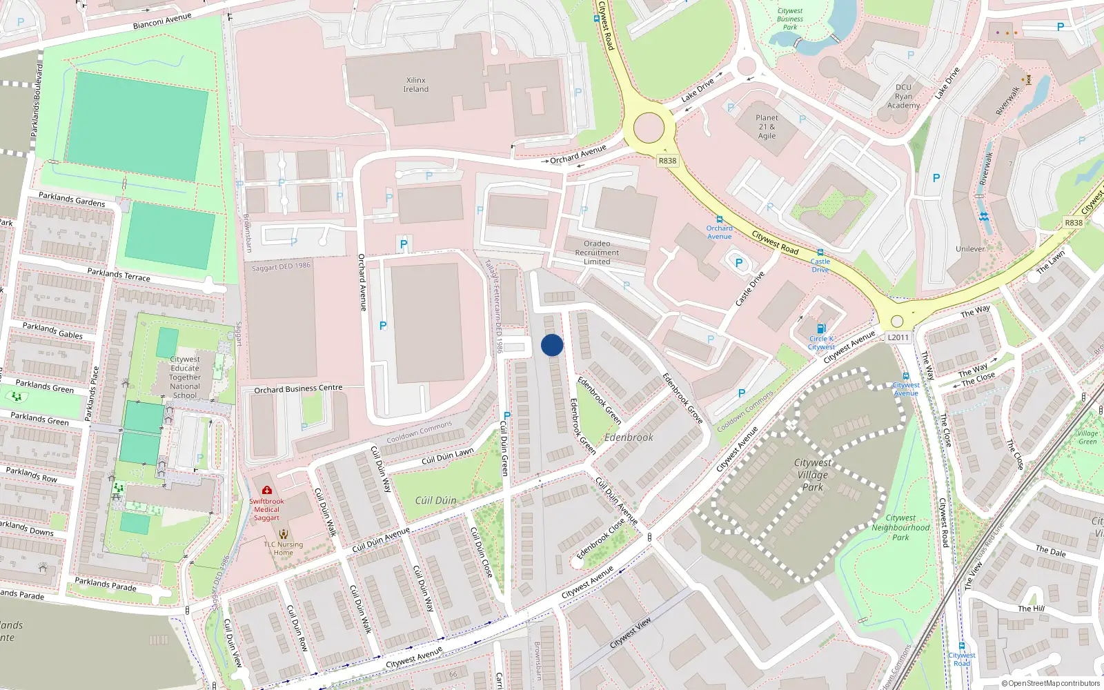Overhead map showing the location of 39 Edenbrook Green, Citywest