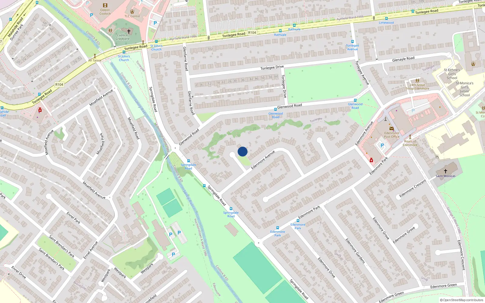Overhead map showing the location of 39 Edenmore Avenue, Raheny, Dublin 5