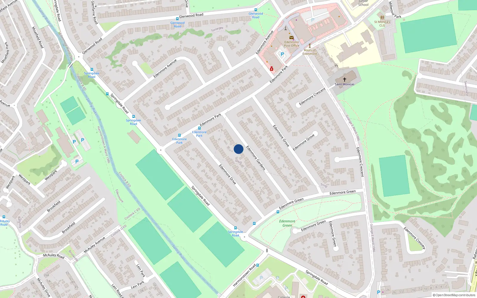 Overhead map showing the location of 39 Edenmore Gardens, Dublin 5