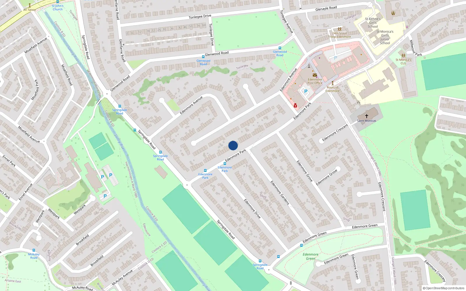 Overhead map showing the location of 39 Edenmore Park, Dublin 5