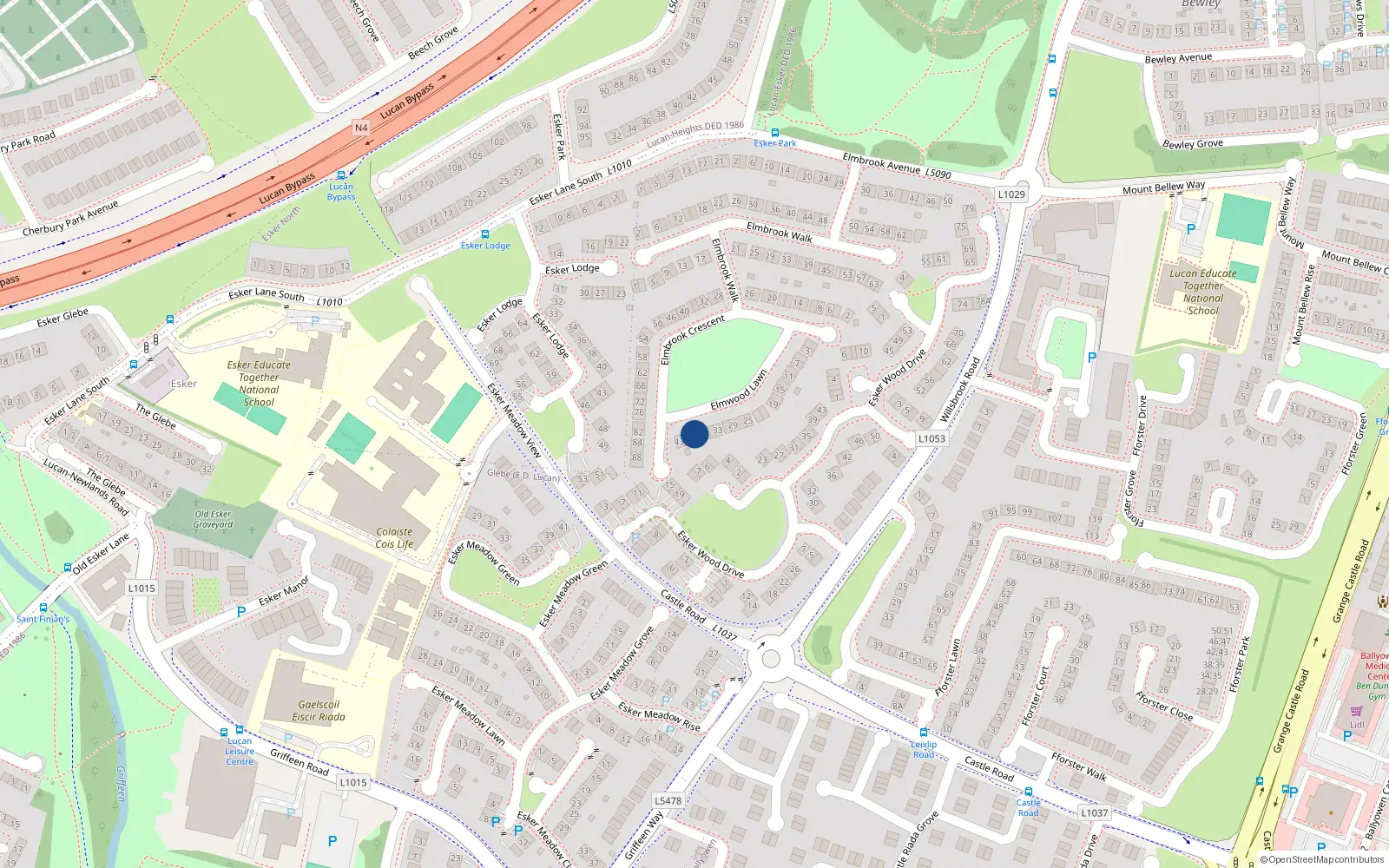 Overhead map showing the location of 39 Elmbrook Lawns, Lucan, Dublin