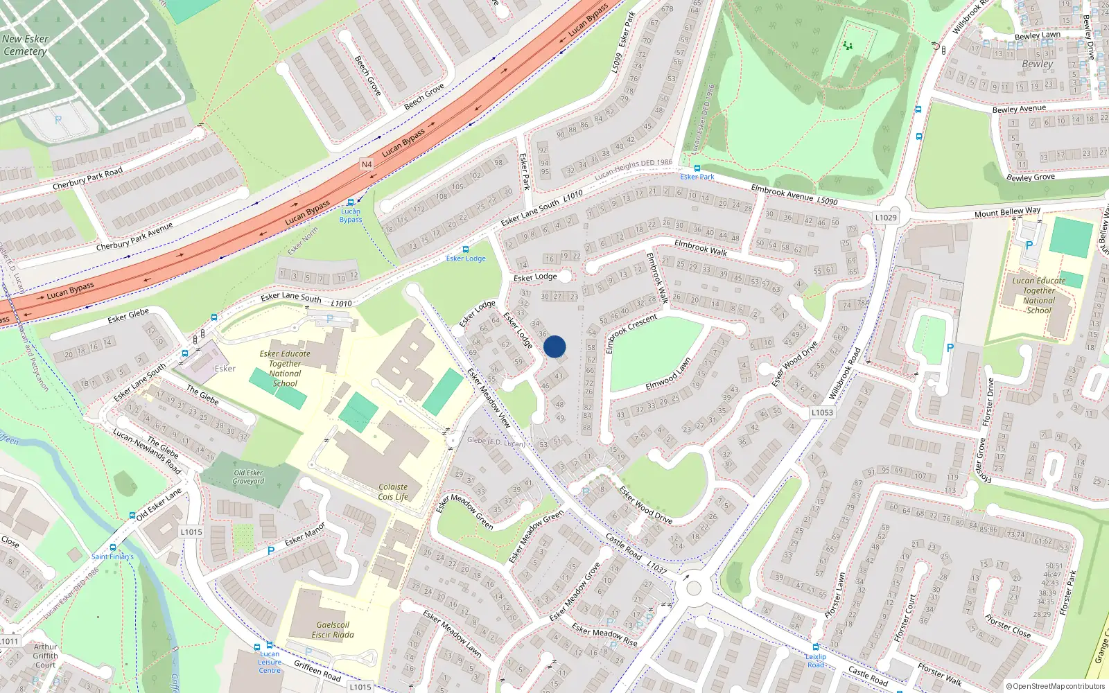 Overhead map showing the location of 39 Esker Lodge, Lucan