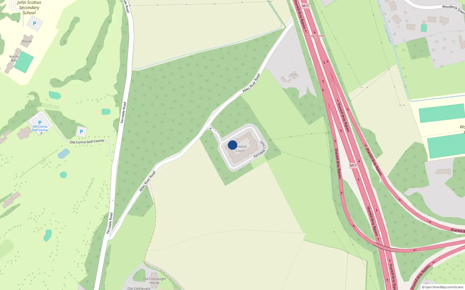 Overhead map showing the location of 39 Ferndale Court, Allies River Road, Rathmichael