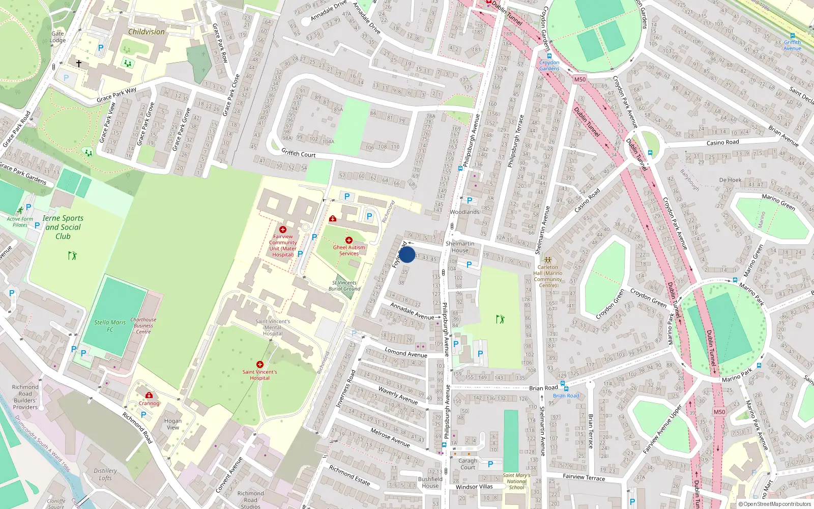 Overhead map showing the location of 39 Foyle Road, Fairview, Dublin, D03 W7w2