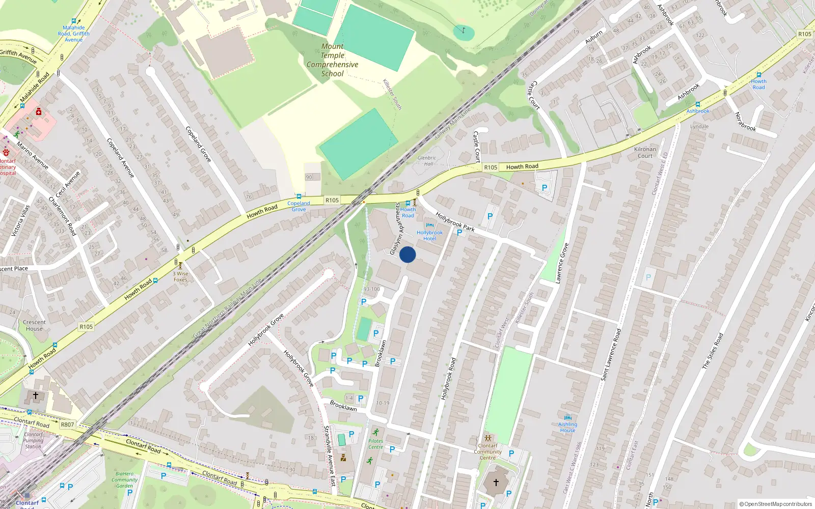 Overhead map showing the location of 39 Glaslyn, 97 Howth Road, Dublin 3