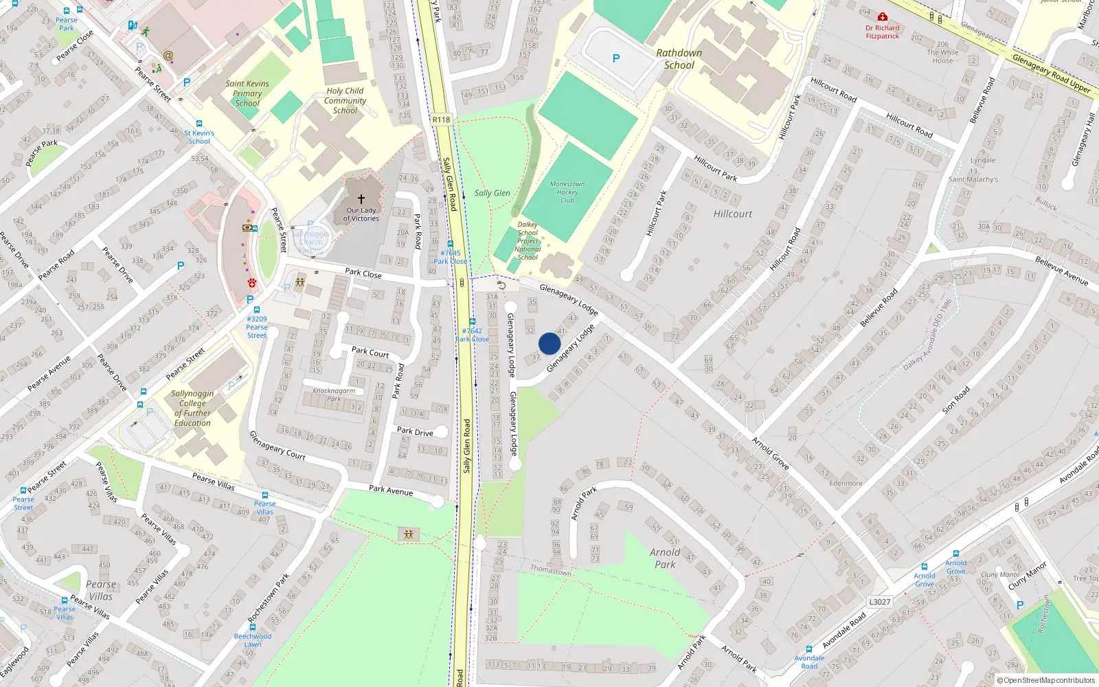 Overhead map showing the location of 39 Glenageary Lodge, Dublin