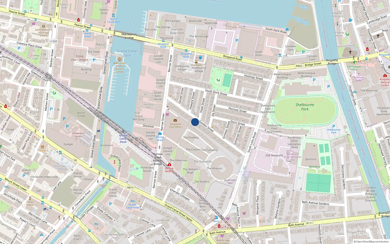 Overhead map showing the location of 39 Gordon Street, Dublin 4