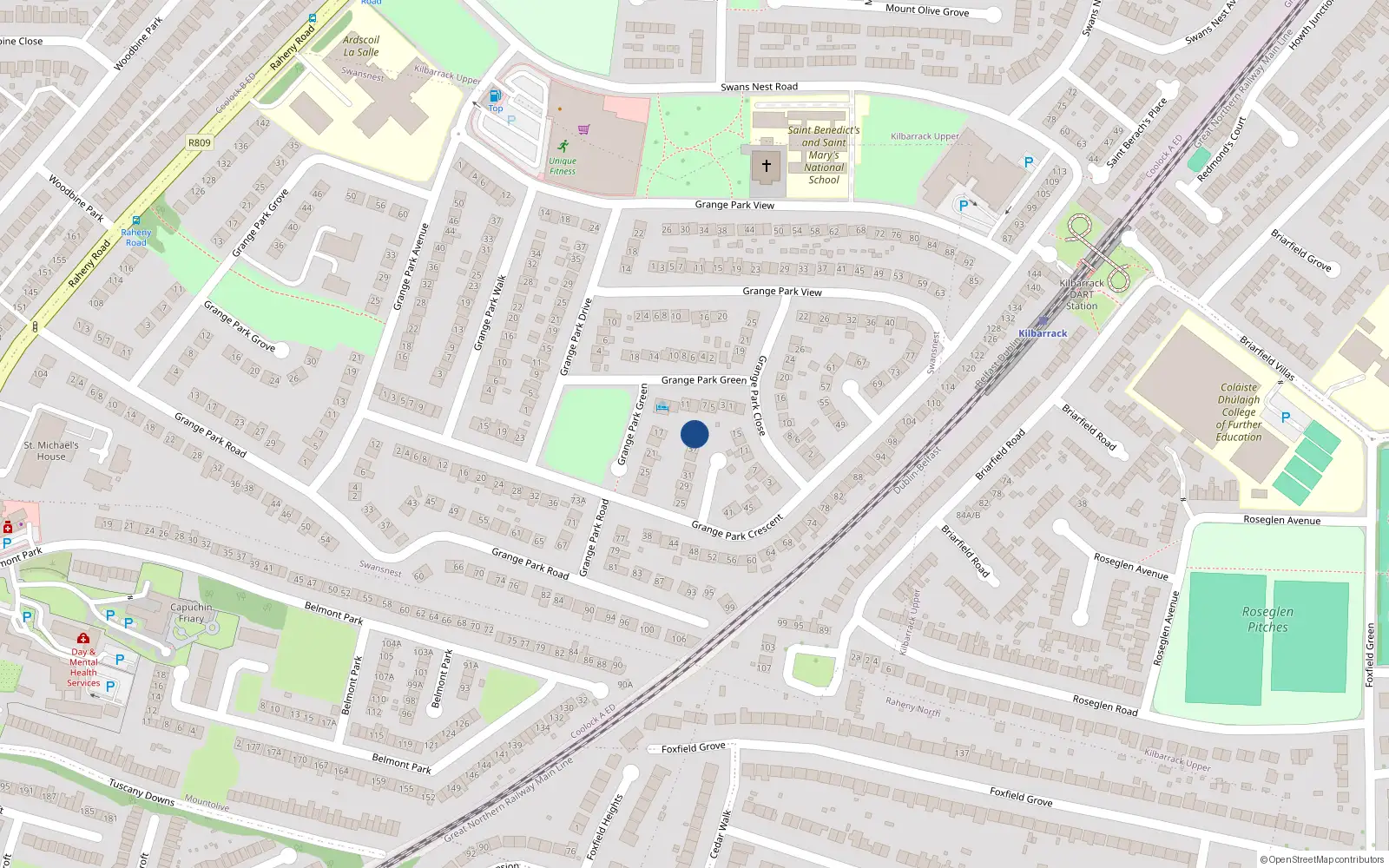 Overhead map showing the location of 39 Grange Park Crescent, Dublin 5
