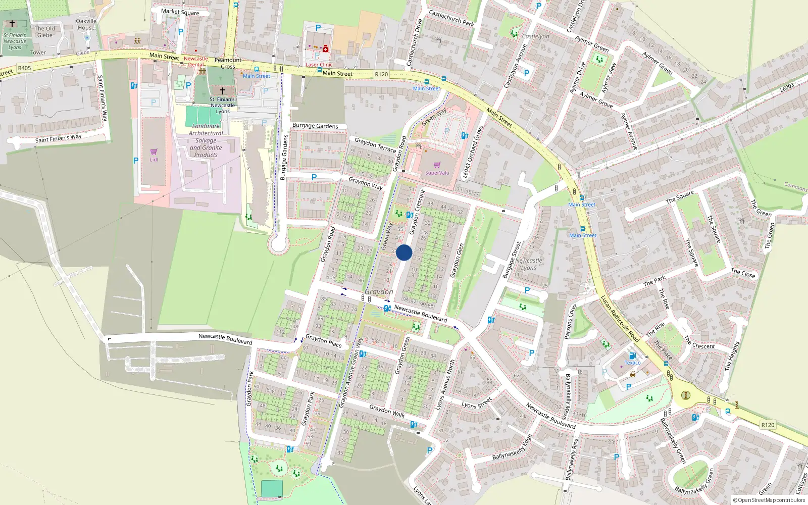 Overhead map showing the location of 39 Graydon Crescent, Newcastle South