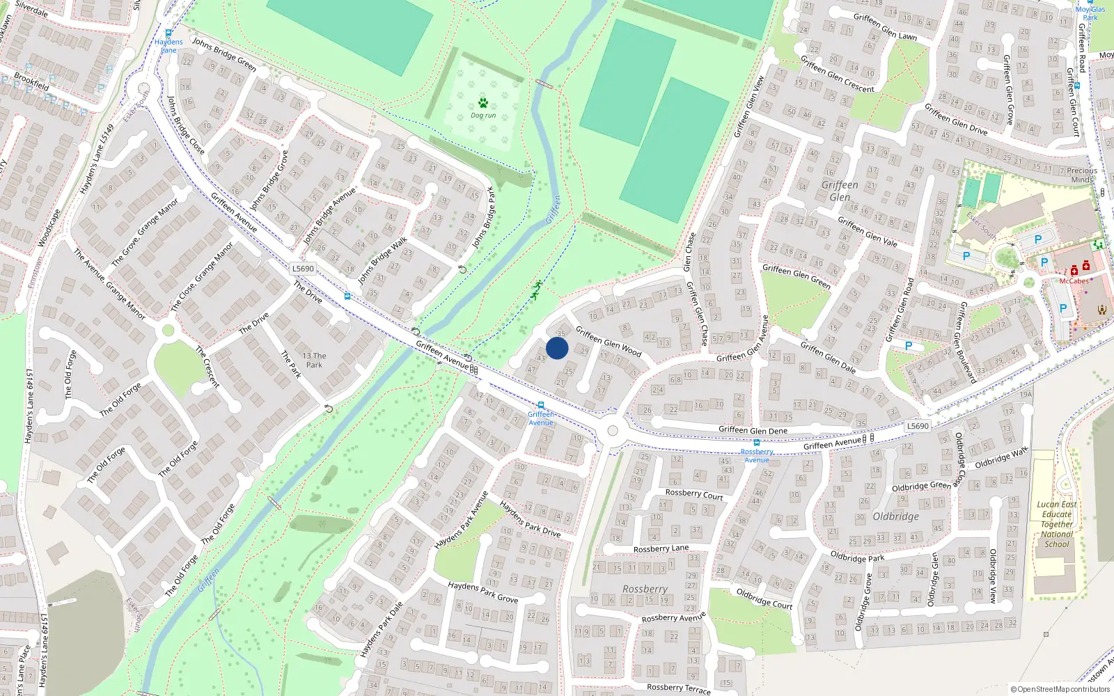 Overhead map showing the location of 39 Griffeen Glen Wood, Lucan
