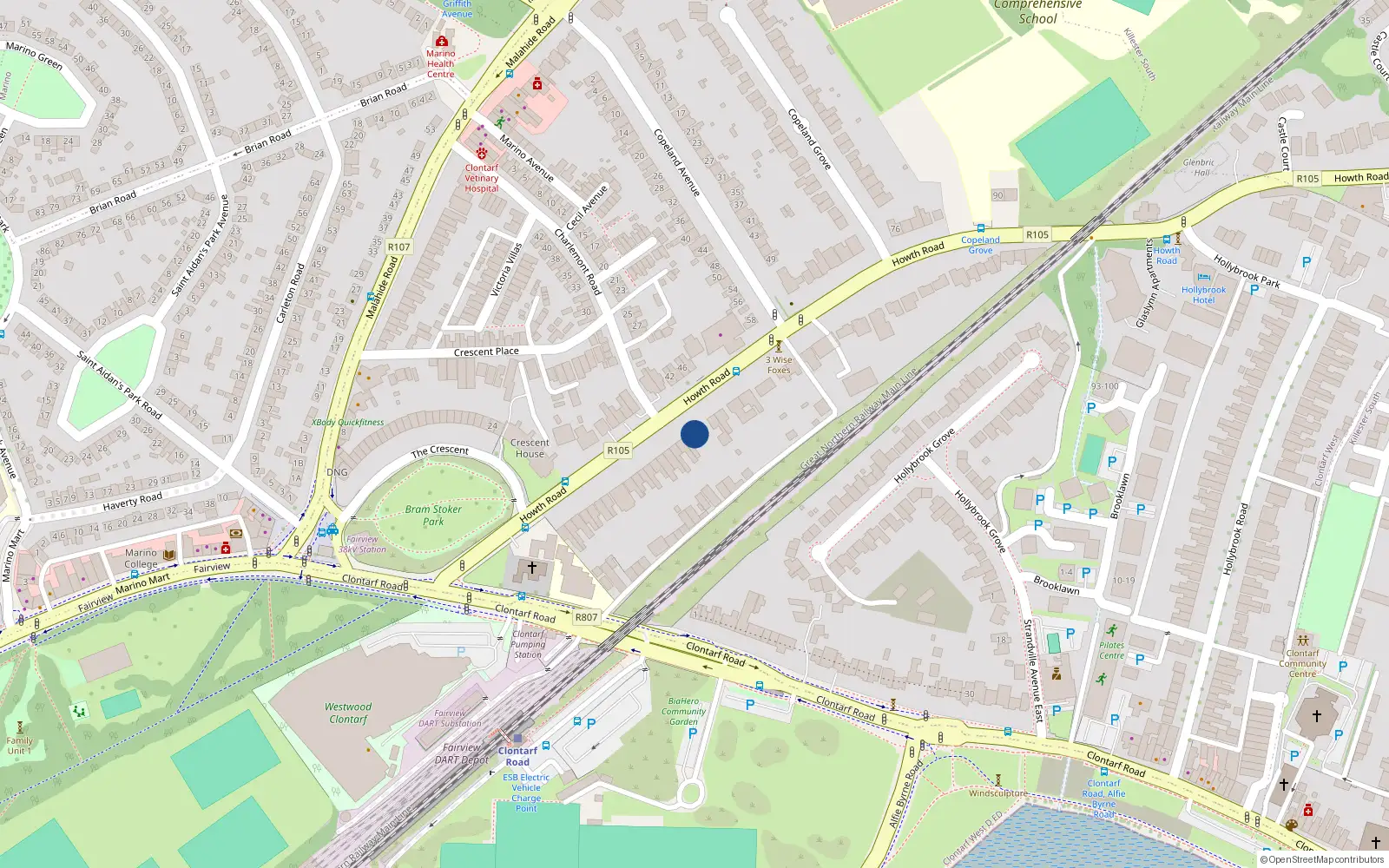 Overhead map showing the location of 39 Howth Road, Dublin 3