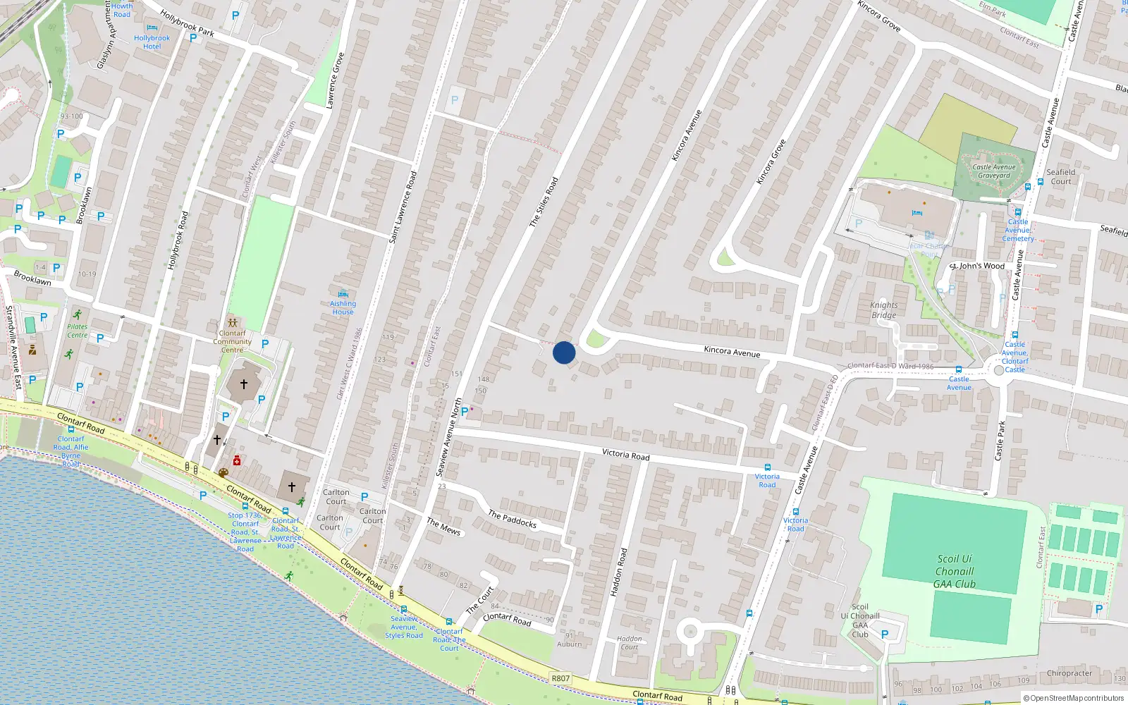 Overhead map showing the location of 39 Kincora Avenue, Dublin 3