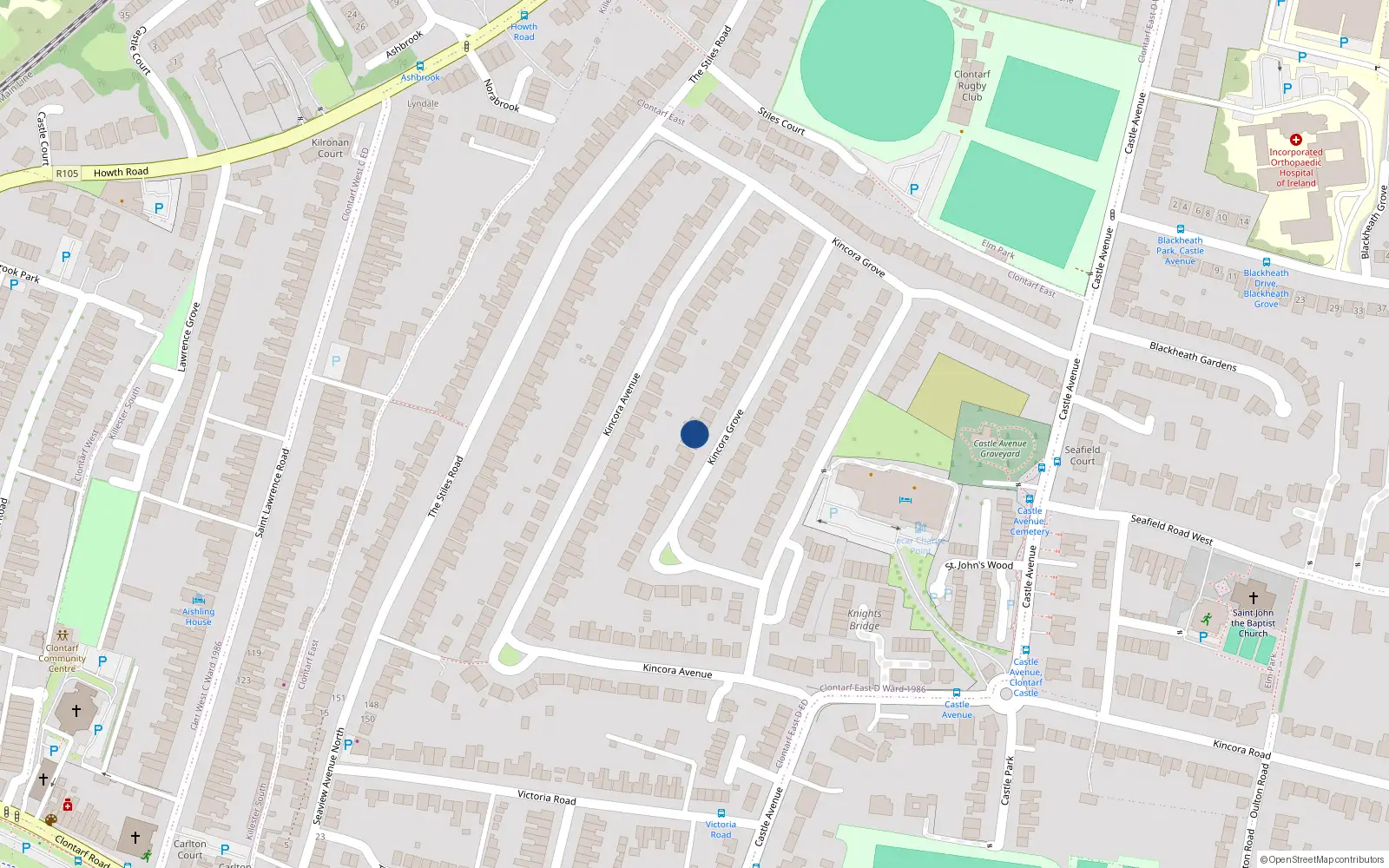 Overhead map showing the location of 39 Kincora Drive, Dublin 3