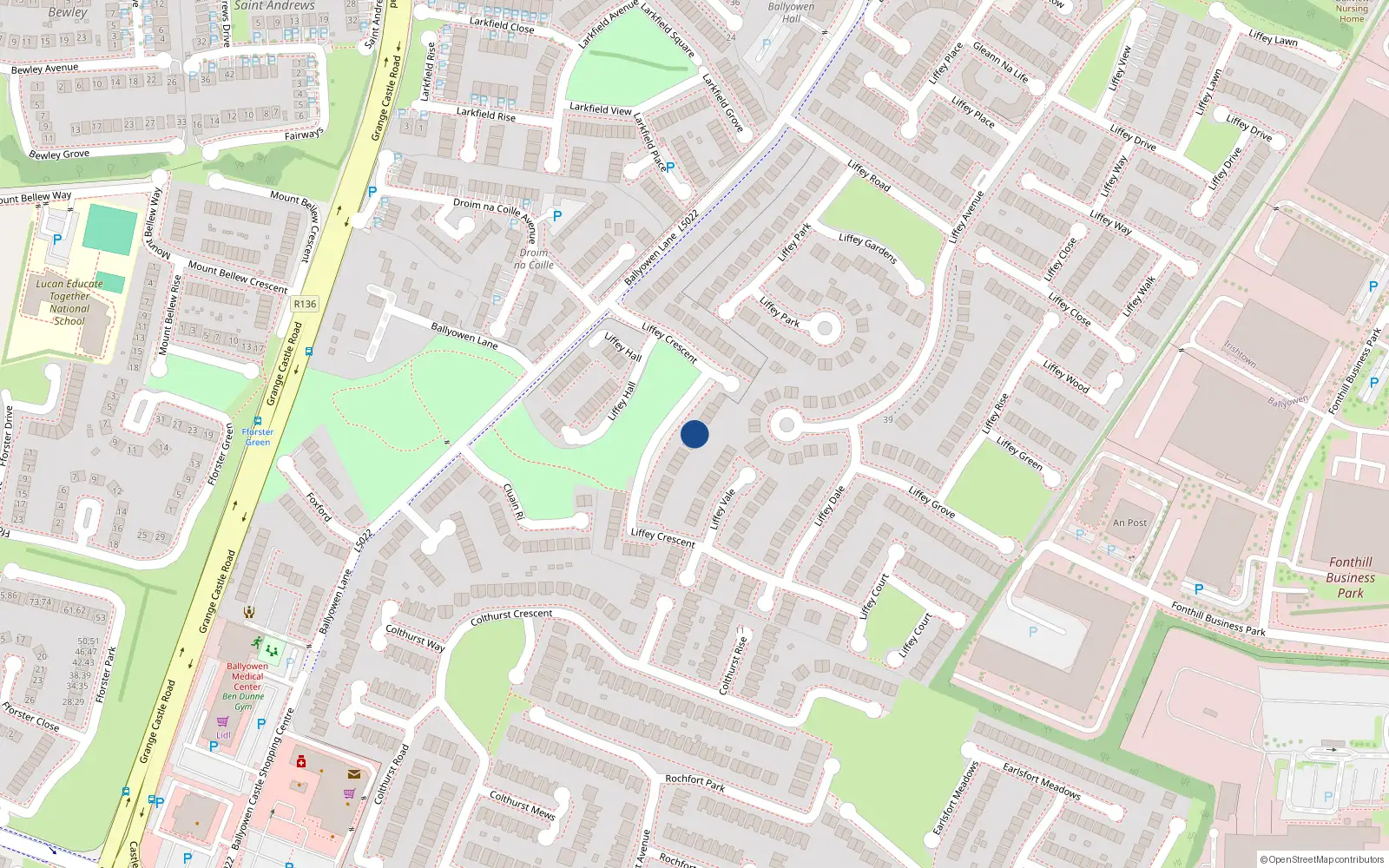 Overhead map showing the location of 39 Liffey Crescent, Lucan