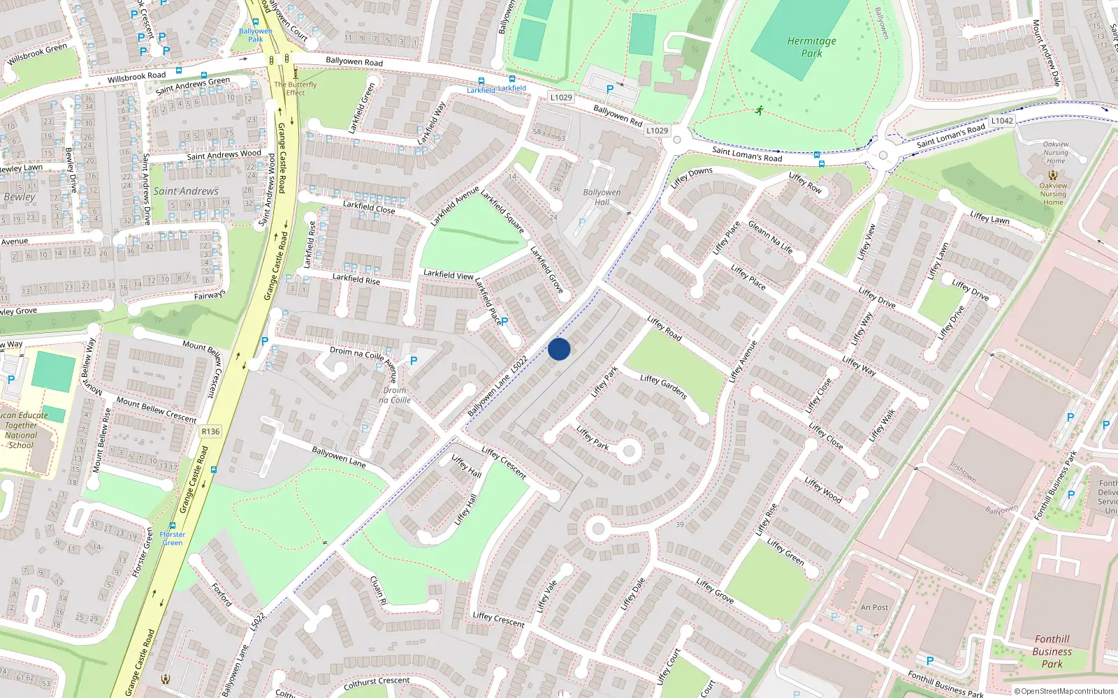 Overhead map showing the location of 39 Liffey Terrace, Lucan