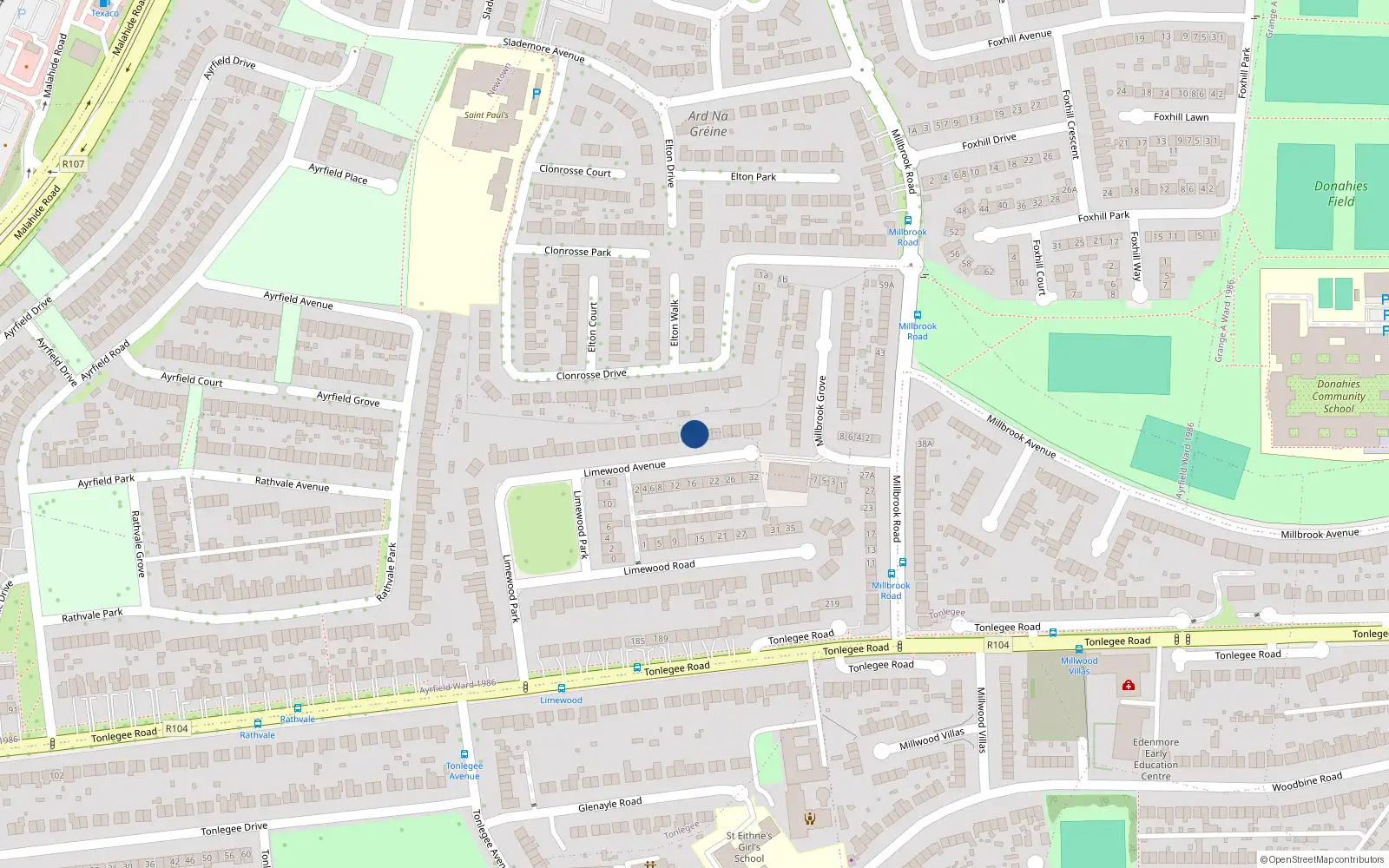 Overhead map showing the location of 39 Limewood Avenue, Dublin 5