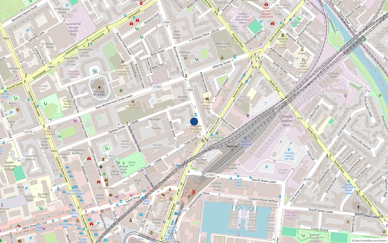 Overhead map showing the location of 39 Lowbrookingham Street, Dublin 1