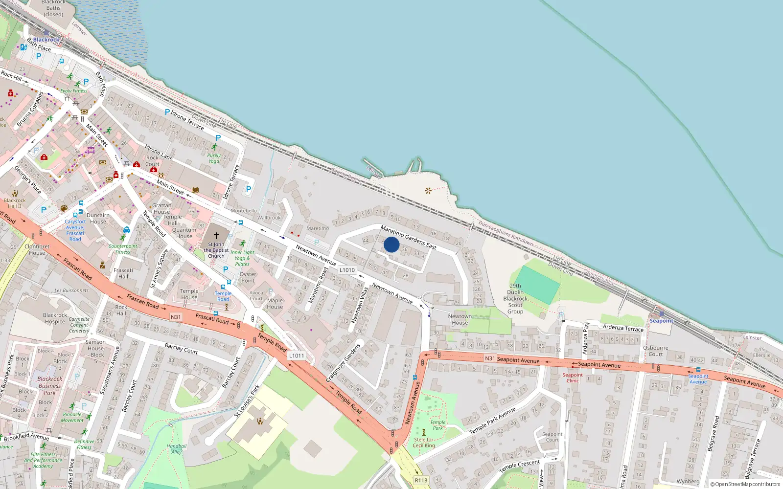 Overhead map showing the location of 39 Maretimo Gardens East, Blackrock