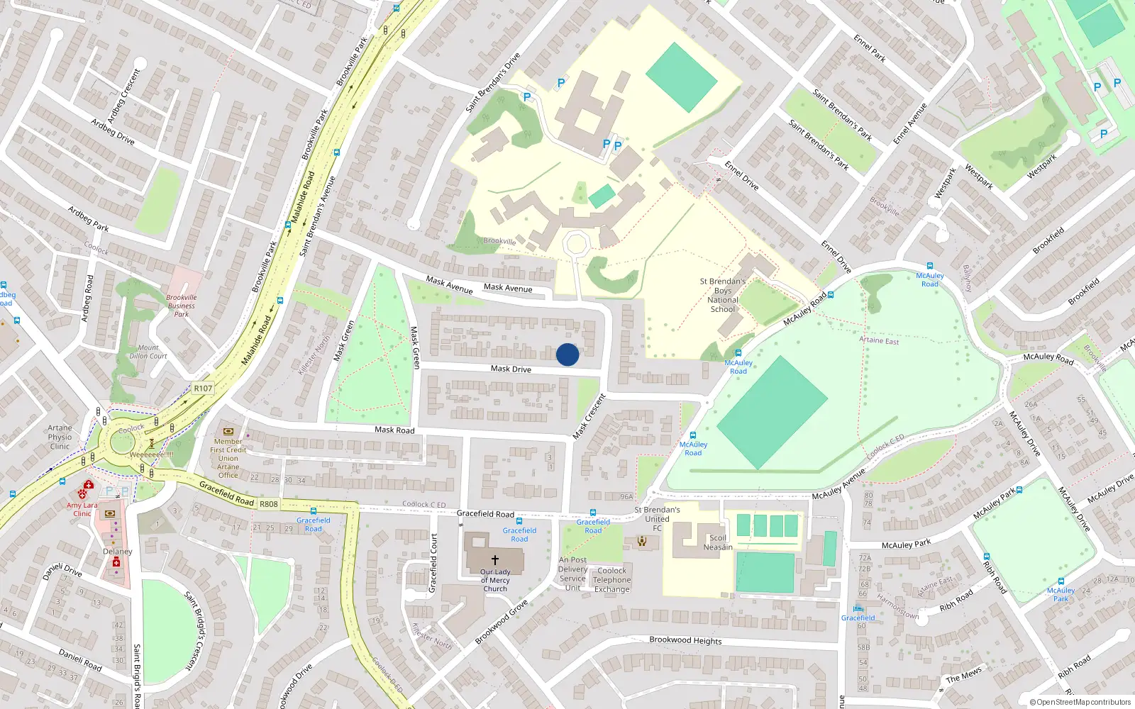 Overhead map showing the location of 39 Mask Drive, Artane, Dublin 5