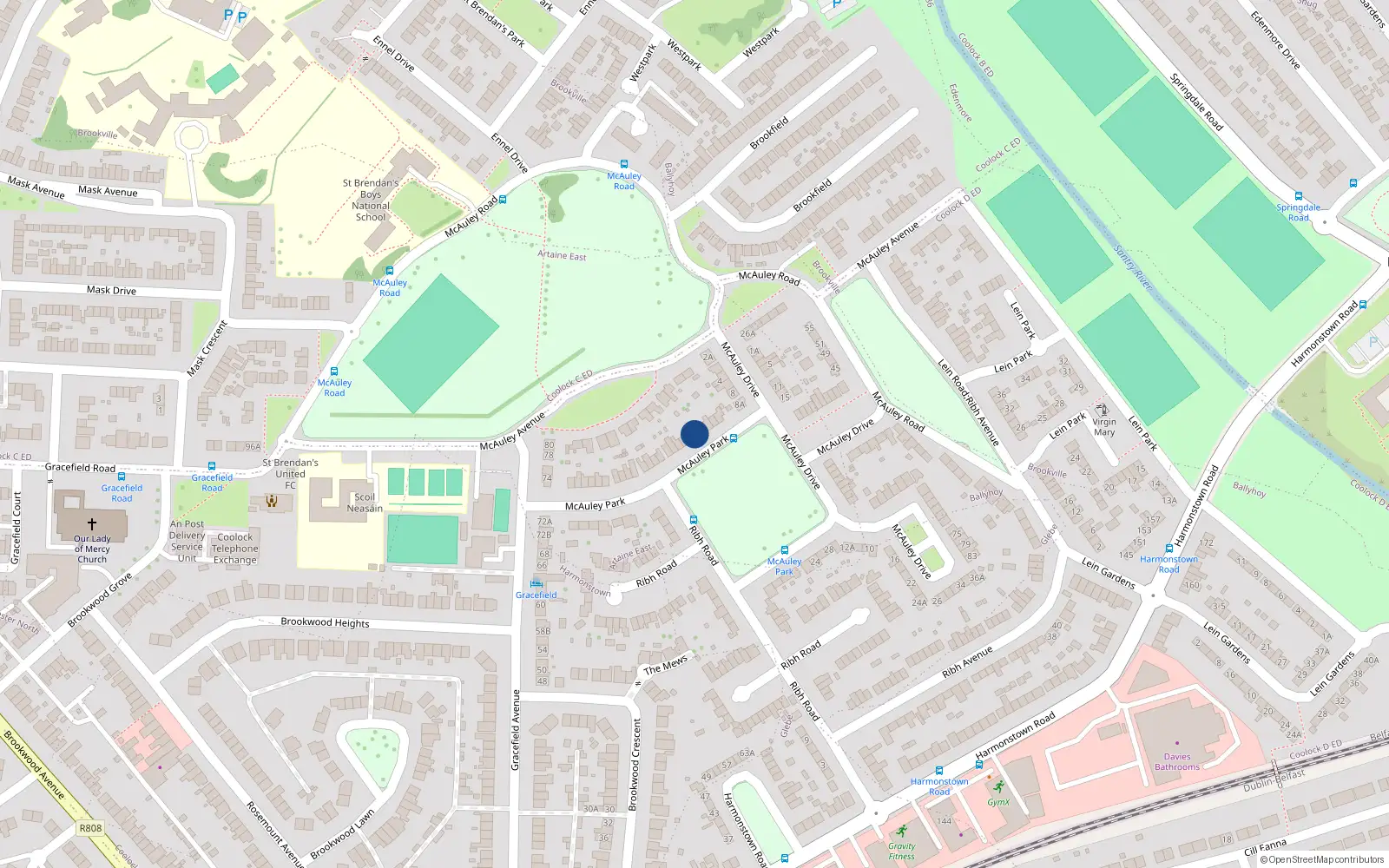 Overhead map showing the location of 39 Mcauley Park, Artane, Dublin